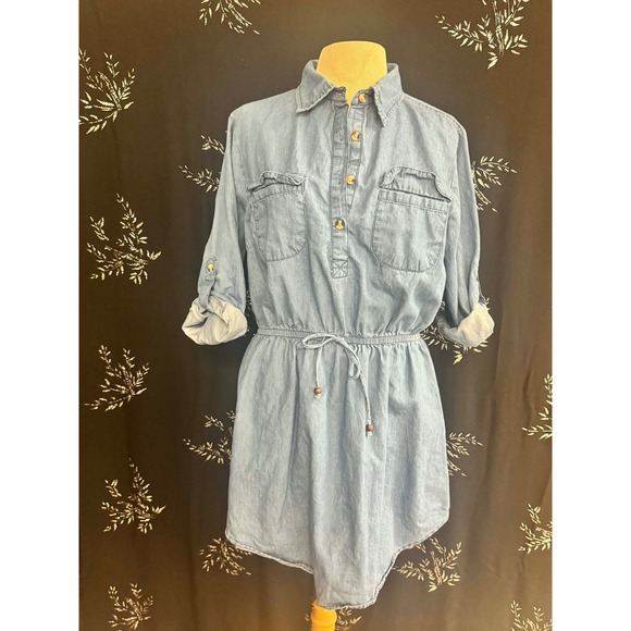 Speed Limit MPH Dresses & Skirts - Speed Limit MPH Light Wash Denim Shirt Dress Roll Tab Sleeve Drawstring Waist XL